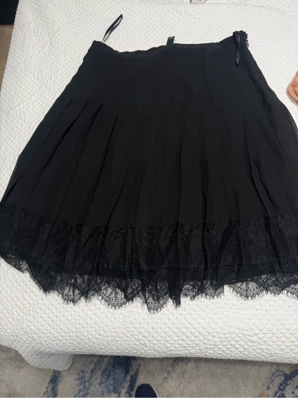 Ralph Lauren Black Pleated A-Line Skirt with Lace Hem 6